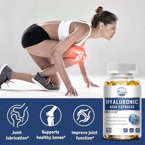 Nature's live - Suplemento de Ácido Hialurônico 850mg, Cápsulas de Ácido Hialurônico Dietético de Alta Bioacessibilidade, Hidratação Dupla para a Pele, Lubrificação das Articulações, 60 Cápsulas (Pacote com 3)