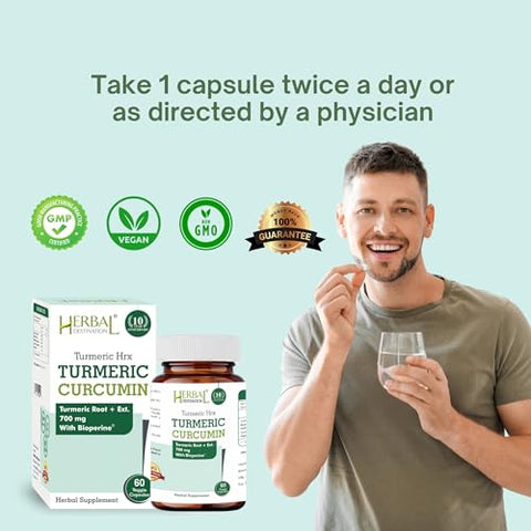 Herbal Destination - Turmeric HRX – 60 Cápsulas (Pacote com 2) – Curcumina, Boswellia, Curcuma – 100% Natural e Potente