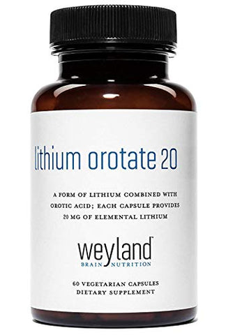 Weyland Brain Nutrition - Lithium Orotate 20mg (3 Frascos), 180 Cápsulas Vegetarianas, Suporte de Humor, Comportamento, Memória e Bem-Estar