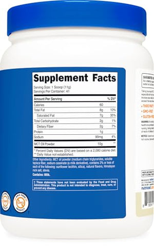 MCT Oil Powder Premium (454g, Baunilha) – Melhor para Keto, Cetose e Dietas Cetogênicas – Zero Carboidratos Líquidos, Não-OGM e Sem Glúten, Triglicerídeo de Cadeia Média - Nutricost