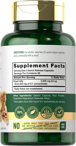 Cápsulas de Geleia Real Carlyle | 2500mg | 120 Unidades | Fórmula Livre de Transgênicos e Glúten | Suplemento Tradicional