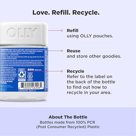 Kids Sleep Gummy – Suporte ocasional ao sono, 0,5mg Melatonina, L Teanina, Extratos de Camomila e Melissa, Suplemento mastigável infantil, Sabor Framboesa – 90 unidades - OLLY