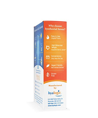 Synthovial Seven – Suplemento de Ácido Hialurônico Oral 30ml – HA Líquido Suporta Hidratação da Pele, Articulações, Olhos e Lábios – Vegano, Sem Glúten 30g - Hyalogic