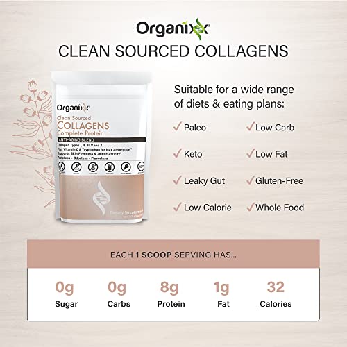 Colágeno Hidrolisado em Pó com Vitamina C, Tipos I, II, III, V, X – Cabelo, Unhas, Pele, Osso | Organixx - Organixx