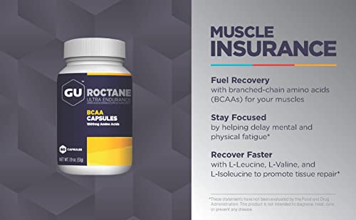 Energy Roctane Ultra Endurance – Cápsulas de Recuperação para Exercícios com Aminoácidos de Cadeia Ramificada e Vitamina B, Informed Choice, Energia para Antes, Durante ou Depois de Qualquer Treino, Frasco com 60 Unidades - GU