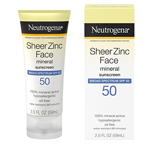 Protetor Solar Neutrogena Sheer Zinc Oxide FPS 50 Toque Seco para o Rosto, Livre de Óleo, Não Comedogênico