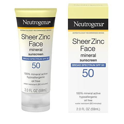 Protetor Solar Neutrogena Sheer Zinc Oxide FPS 50 Toque Seco para o Rosto, Livre de Óleo, Não Comedogênico