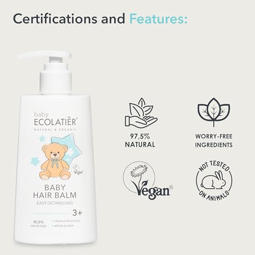 ECOLATIÈR - Condicionador Bálsamo Nutritivo para Cabelos de Bebê, Fácil Desembaraço 3, 250ml – Com Camomila