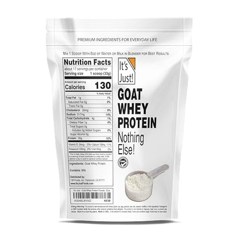 It's Just! - It’s Just! – Concentrado de Proteína de Soro de Leite de Cabra, 26g de Proteína, WPC80 de Leite de Cabra Criado em Pasto, Fabricado nos EUA, 20oz