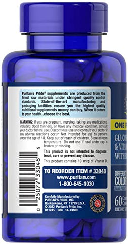Puritan's Pride - Puritan’s Pride – Glucosamina e Vitamina D3 em Cápsulas – 1 por Dia – 60 Cápsulas – 60g