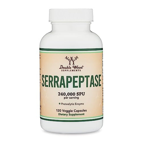 Double Wood Supplements - Serrapeptase 240,000 SPU Max Potency – Cápsulas Vegetais (120) Enzima Proteolítica para Saúde Sinusal, Respiratória e Articular – Double Wood