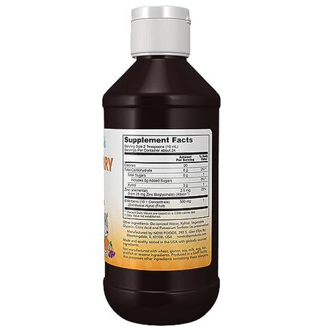 NOW Foods - NOW Supplements, Xarope de Sabugueiro Líquido para Crianças com Zinco e Astrágalo, Suporte Imunológico, 240 ml, embalagem pode variar