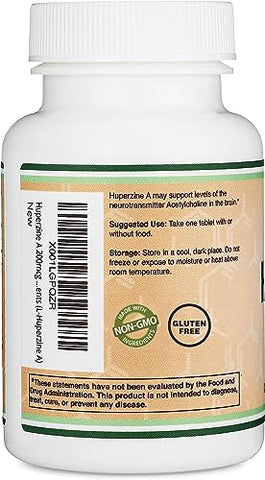 Double Wood Supplements - Huperzine A 200mcg (Testado por Terceiros) Não-OGM, Sem Glúten, 120 Comprimidos, Suplemento Cerebral para Promover a Acetilcolina (Inibidor da Acetilcolinesterase) – Suporta Memória e Foco