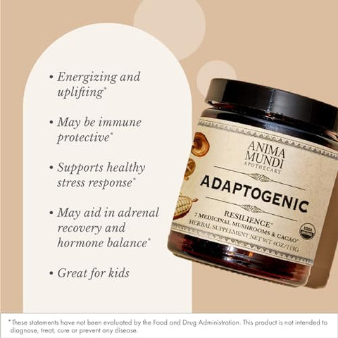 Anima Mundi Apothecary - Anima Mundi Cogumelo Orgânico – Cacau com Cogumelos Adaptogênicos – Pó de Cogumelo Revigorante com Lion’s Mane, Shiitake, Chaga – 100g