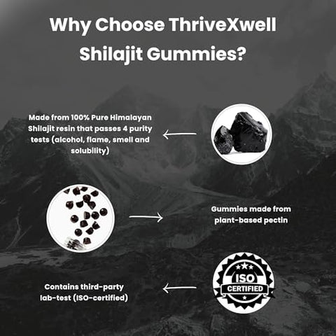 ThriveXwell - Gummies de Potência de Resina de Shilajit Puro do Himalaia para Homens – Marca: Pure