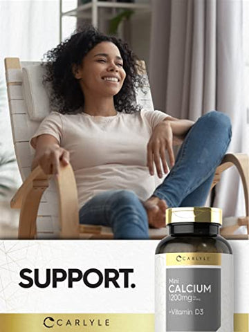 Cálcio 1200 mg com Vitamina D3 | 300 Mini Softgels | Suplemento Sem GMO e Sem Glúten - Carlyle