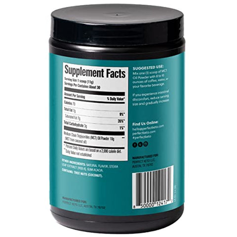 7g MCT Oil Powder – Café Cremoso para Dieta Keto com Triglicerídeos de Cadeia Média, Mistura de MCT para Café, Smoothie, Shakes Proteicos – Marca em Destaque - Perfect Keto