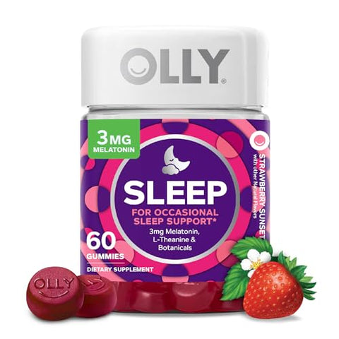 Gummies para Dormir com Melatonina, L-Teanina e Extratos Botânicos, Sabores de Amora e Morango, 130 Unidades - OLLY