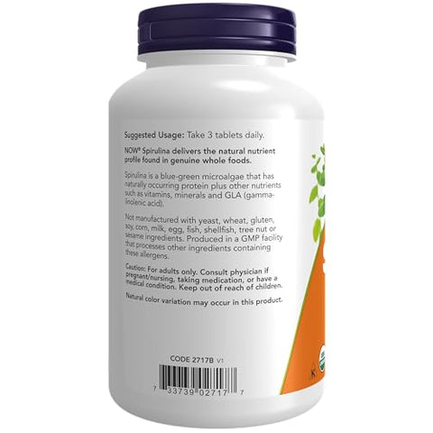 Spirulina Double Strength 1000 mg Orgânica – 240 Comprimidos | Energia Natural e Saúde | Superalimento Nutritivo | Marca NOW Foods - NOW Foods