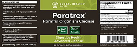 Global Healing Paratrex – 120 Cápsulas: Desintoxicação e Limpeza Intestinal