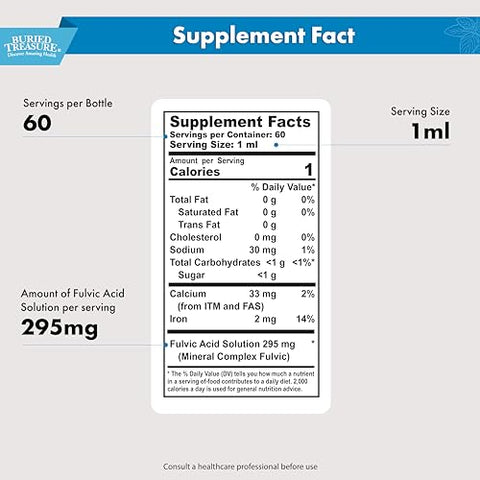 Fulvic Mineral Drops – Concentrado de Ácido Fulvico Entrega Minerais Traços como Suplemento Líquido de Minerais Coloidais – Apoio Energético com Minerais Traços - Buried Treasure