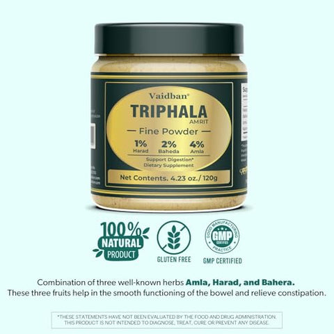 Vaidban - Triphala Amrit Pó Fino – Suplemento Herbal com Amla, Bibhitaki, Haritaki, Digestão | 100g