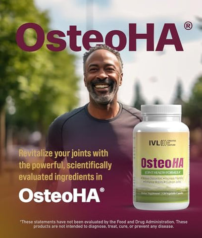 OsteoHA Fórmula para Saúde das Articulações – Suplementos para Suporte da Saúde das Articulações – com Ácido Hialurônico – Flexibilidade, Mobilidade, Estilo de Vida – com Boswellia, Vitamina C (120 Cápsulas Vegetais) - IVL