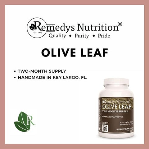 Remedy's nutrition - Remedy’s Nutrition – Cápsulas Veganas de Folha de Oliveira (Olea Europea) 1.000mg – Sem OGM, Sem Glúten, Sem Laticínios – Suplemento Herbal – Fornecimento de Dois Meses (60 Unidades)