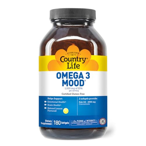 Ômega 3 Óleo de Peixe – Alta Concentração de Ácidos Graxos Ômega 3 EPA e DHA – 2000mg Óleo de Peixe para Saúde Emocional, Suporte ao Humor e Sem Sabor de Peixe – Natural - Country Life