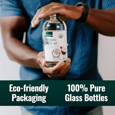 Óleo de MCT Orgânico Natural Force – Frasco de Vidro Puro – Feito a partir de Óleo de Coco Virgem 100% Prensado a Frio Certificado Keto, Paleo, Kosher, Vegano – 500ml