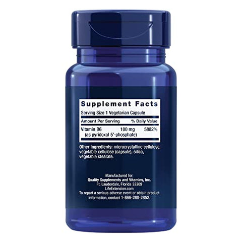 Pyridoxal 5′-Phosphate Caps – Vitamina B6, 100 mg, B6 bioativa para cardiovascular e rins - Life Extension
