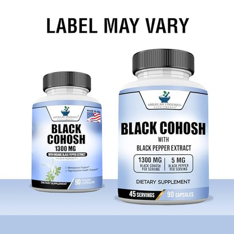 Black Cohosh 1300mg com Extrato de Pimenta Preta – Vegano, Sem Glúten, Não-OGM, 90 Cápsulas, 45 Porções - American Standard Supplements