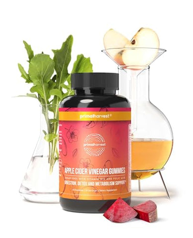 2 Pack, Gomas de Vinagre de Maçã Sem Açúcar, Beterraba e Romã para Apoiar a Imunidade, Digestão e Desintoxicação 750 MG (120 Unidades) - Primal Harvest