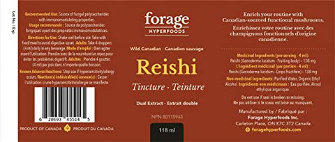 Extrato Líquido de Superalimento de Cogumelo Reishi Selvagem Canadense Original, Vegano, Não-OGM, Melhora o Sistema Imunológico e a Resposta ao Estresse, Calmante Natural, 100ml - Forage Hyperfoods