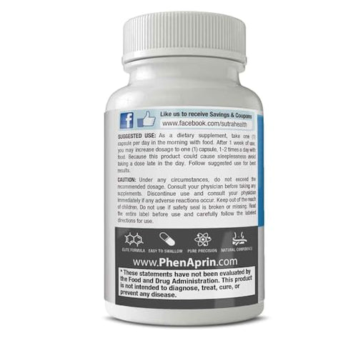 SutraHealth - PhenAprin XR – Pílulas de Emagrecimento (60 Cápsulas Azuis/Brancas) Fórmula Profissional de Alta Qualidade com Glucomanano – Supressor de Apetite de Máxima Potência para Mulheres e Homens
