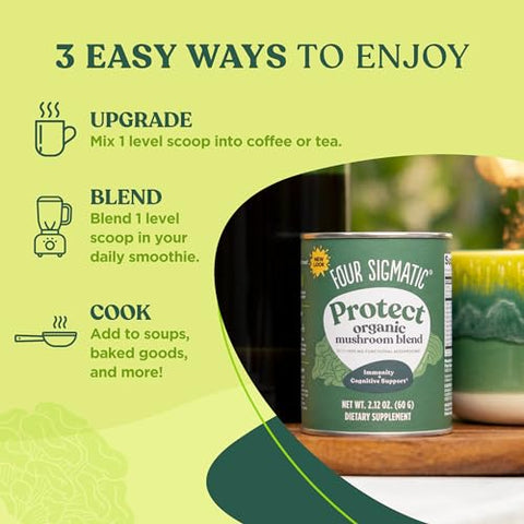 Mistura Defend Mushroom Blend da Four Sigmatic | Pó Orgânico de Cogumelo Complexo com Lion’s Mane, Cordyceps, Chaga, Reishi e Mais | Suporte Natural para o Sistema Imunológico | Vegano | 100g