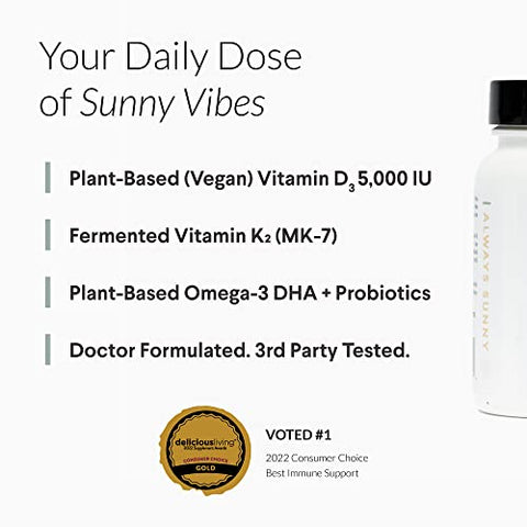 Nutritional Roots - Vitamina D3 K2 à base de plantas, 5000 UI de vitamina D3, probióticos, ômega 3 DHA de algas, mistura de alimentos orgânicos, escolha do médico, vegano, 1 mês de suprimento, 30 comprimidos