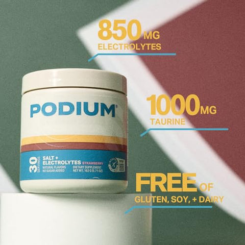 Pó de Eletrólitos de Sal para Treinamento, Sabor Morango, Hidratação Pós-Treino - Podium Nutrition