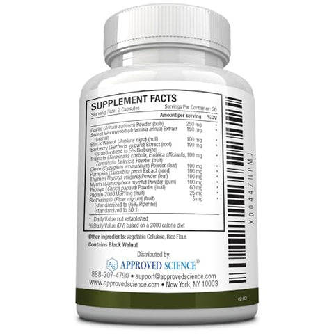Parastrin – 60 Cápsulas – Noz Preta, Alho, Papaína 2000, BioPerine – Vegano - Approved Science