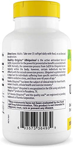 Ubiquinol 300 mg – CoQ10 Ativado – Suplemento Kaneka Ubiquinol para Saúde Cardíaca - Healthy Origins