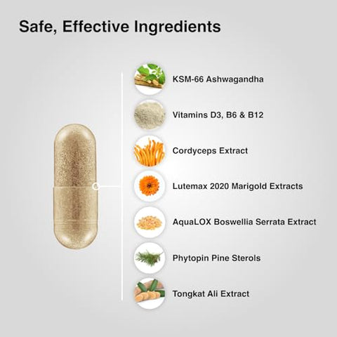 Classic Testosterone Booster para Homens, Suporte à Próstata Saudável, Olhos, Articulações, Energia, Alívio do Estresse, KSM-66 Ashwagandha, Beta-Sitosterols, 60ct - Mdrive