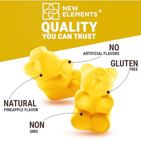 New Elements - Calm Gummies de Magnésio Glicinato 500mg com Vitamina D3 10000 UI e Vitamina K2 100mg – Relaxamento Saudável para Adultos, Vegano, Não-OGM