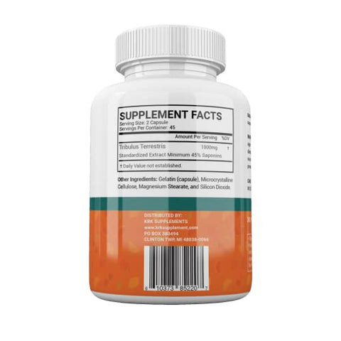 KRK SUPPLEMENTS - 3 Frascos Tribulus Terrestris 1000mg Por Porção 270 Cápsulas Total