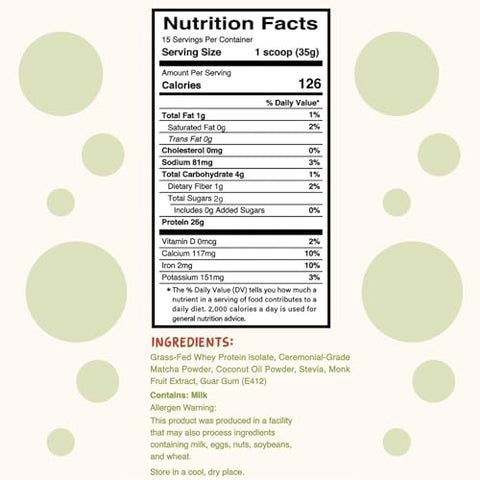 Lunar Lifts Nutrition - Matcha Latte – Pó de Proteína de Chá Matcha com Bolhas | 26g de Proteína Isolada de Soro de Leite em Pó Matcha | Pó de Chá Matcha Grau Cerimonial para Bubble Tea | Sem Açúcar Adicionado