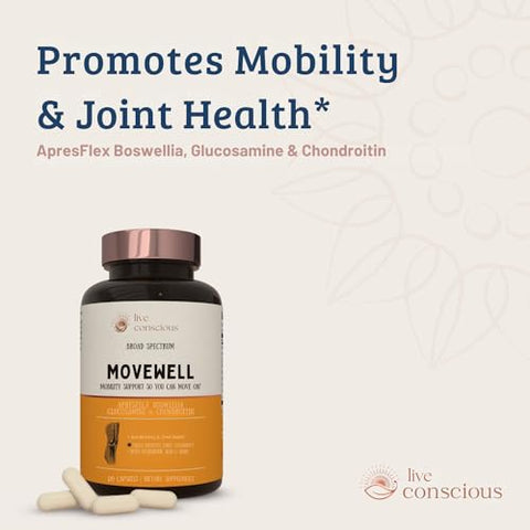 Live Conscious - MoveWell by LiveConscious – Glucosamina Condroitina com MSM, Ácido Hialurônico e Mais | Suplemento para Saúde das Articulações (2-Pack)