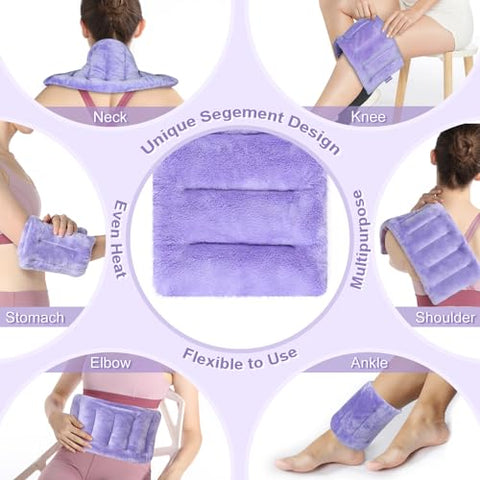 SUZZIPAD - SuzziPad Almofada de Aquecimento para Alívio da Dor, 7×16 Almofadas de Aquecimento para Cólicas, Dor Muscular, Articulações, Pescoço e Ombros, Bolsa de Feijão com Calor Úmido, Compressa Quente, Roxa