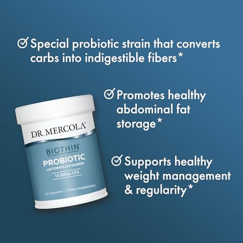 Biothin Probiótico 10 Bilhões UFC, 90 Porções (90 Cápsulas), Suplemento Alimentar, Suporte à Saúde Digestiva, Não GMO - Dr. Mercola
