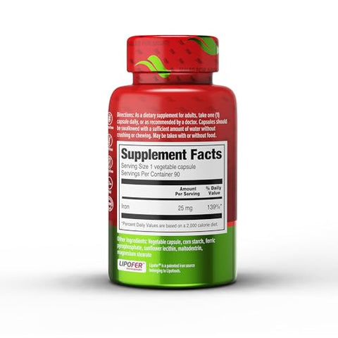 Suplemento de Ferro 25 mg – Tecnologia Lipossomal – Alta Bioacessibilidade 90 Cápsulas Vegetais, Auxilia na Produção de Novas Células Sanguíneas, Não Causa Constipação, Não-OGM - ORZAX