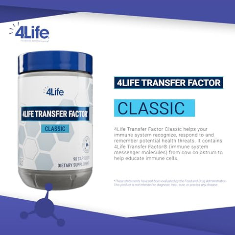Transfer Factor Classic – Suplemento de Suporte Imunológico com Colostrum Bovino para Reconhecimento, Resposta e Memória do Sistema Imunológico Aprimorados – para Idades a partir de 2 anos – 90 Cápsulas Vegetais - 4Life