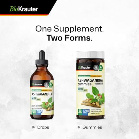 BIO KRAUTER - Ashwagandha Líquido – Gotas de Ashwagandha para Calma – Extrato de Ashwagandha – Suporte Vegano ao Humor – Tintura de Ashwagandha – 120ml